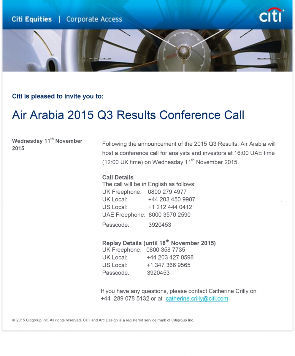 ​​Air Arabia 2015 Q​3 Results Conference Call